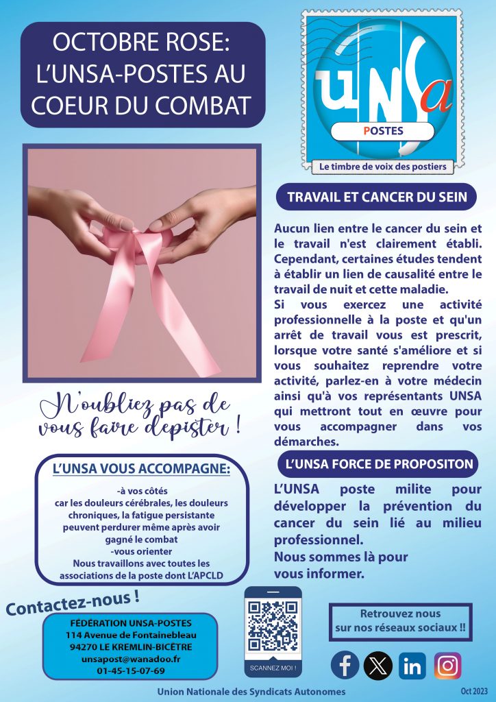 OCTOBRE ROSE: L&rsquo;UNSA-POSTES AU COEUR DU COMBAT !