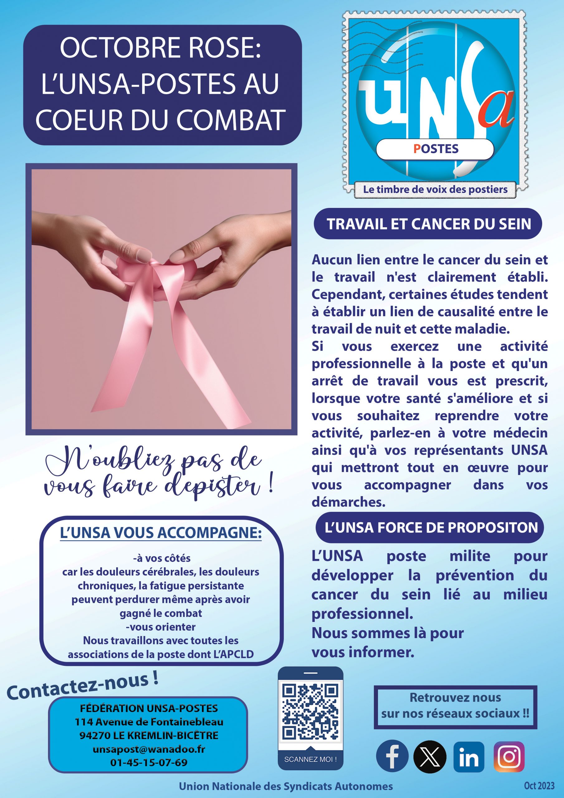 OCTOBRE ROSE: L&rsquo;UNSA-POSTES AU COEUR DU COMBAT !