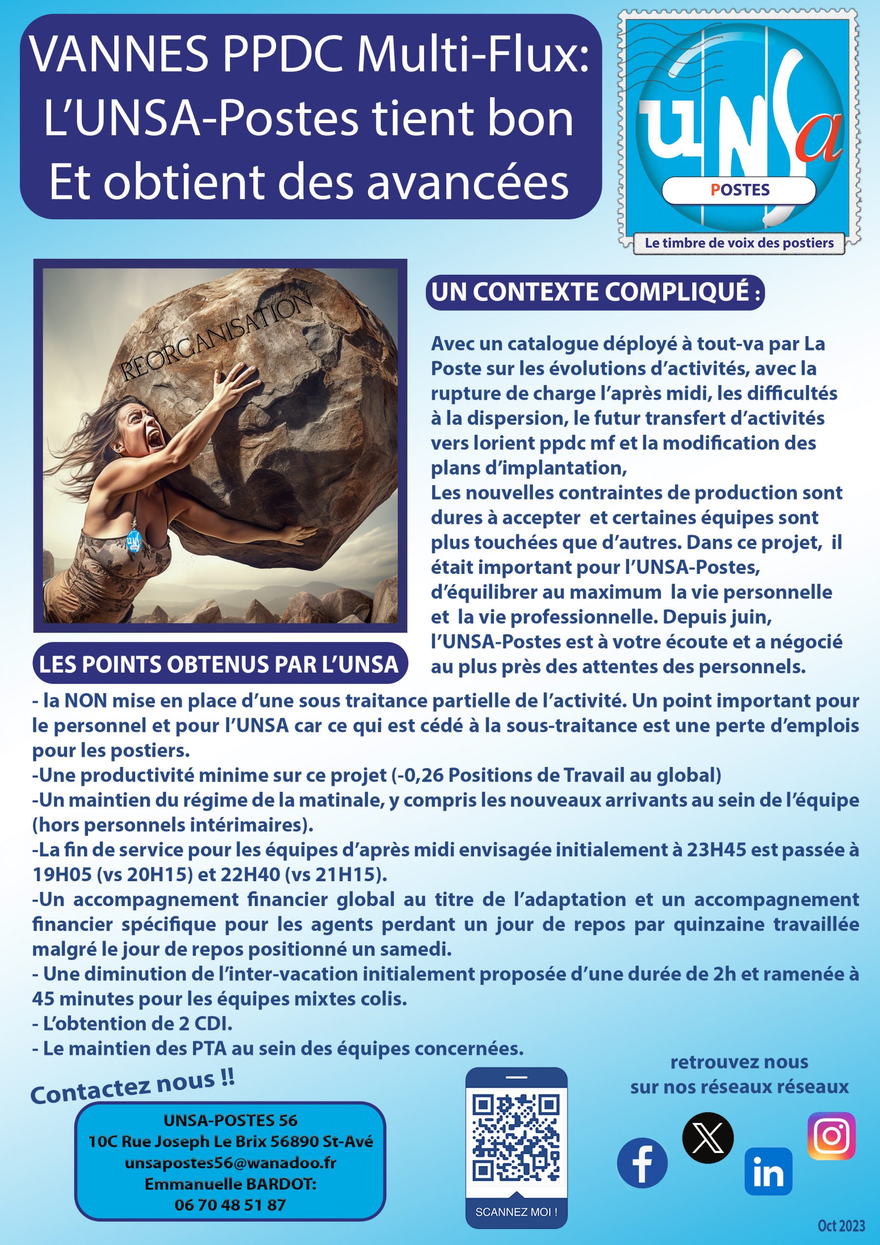 VANNES PPDC MULTI-FLUX: L&rsquo;UNSA-POSTES NE LACHE RIEN ET OBTIENT DES AVANCÉES