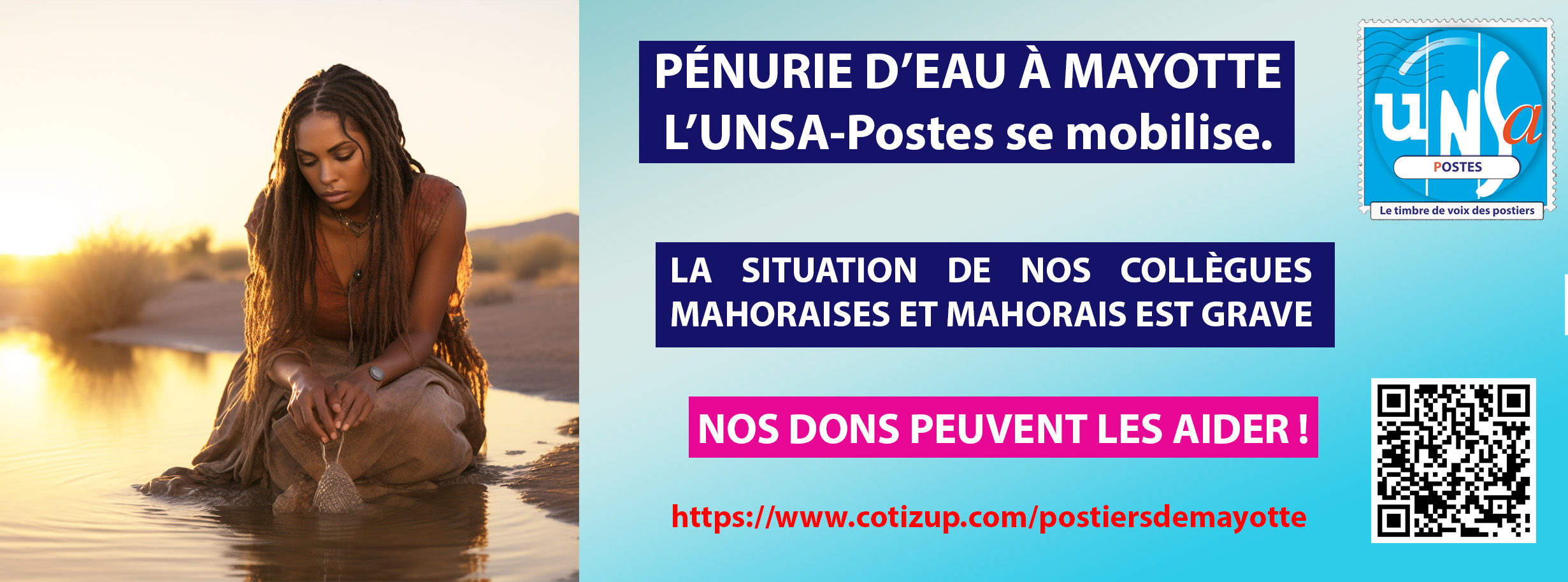 PÉNURIE D&rsquo;ÉAU À MAYOTTE: L&rsquo;UNSA POSTES SE MOBILISE POUR LES COLLÈGUES POSTIER(E)S: CAGNOTTE EN LIGNE