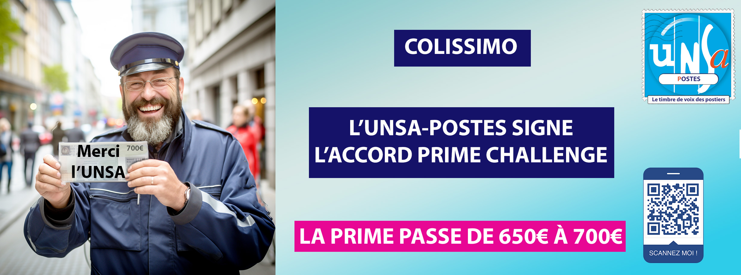 COLISSIMO: L&rsquo;UNSA SIGNE L&rsquo;ACCORD PRIME CHALLENGE ET FAIT PORTER CETTE PRIME À 700€