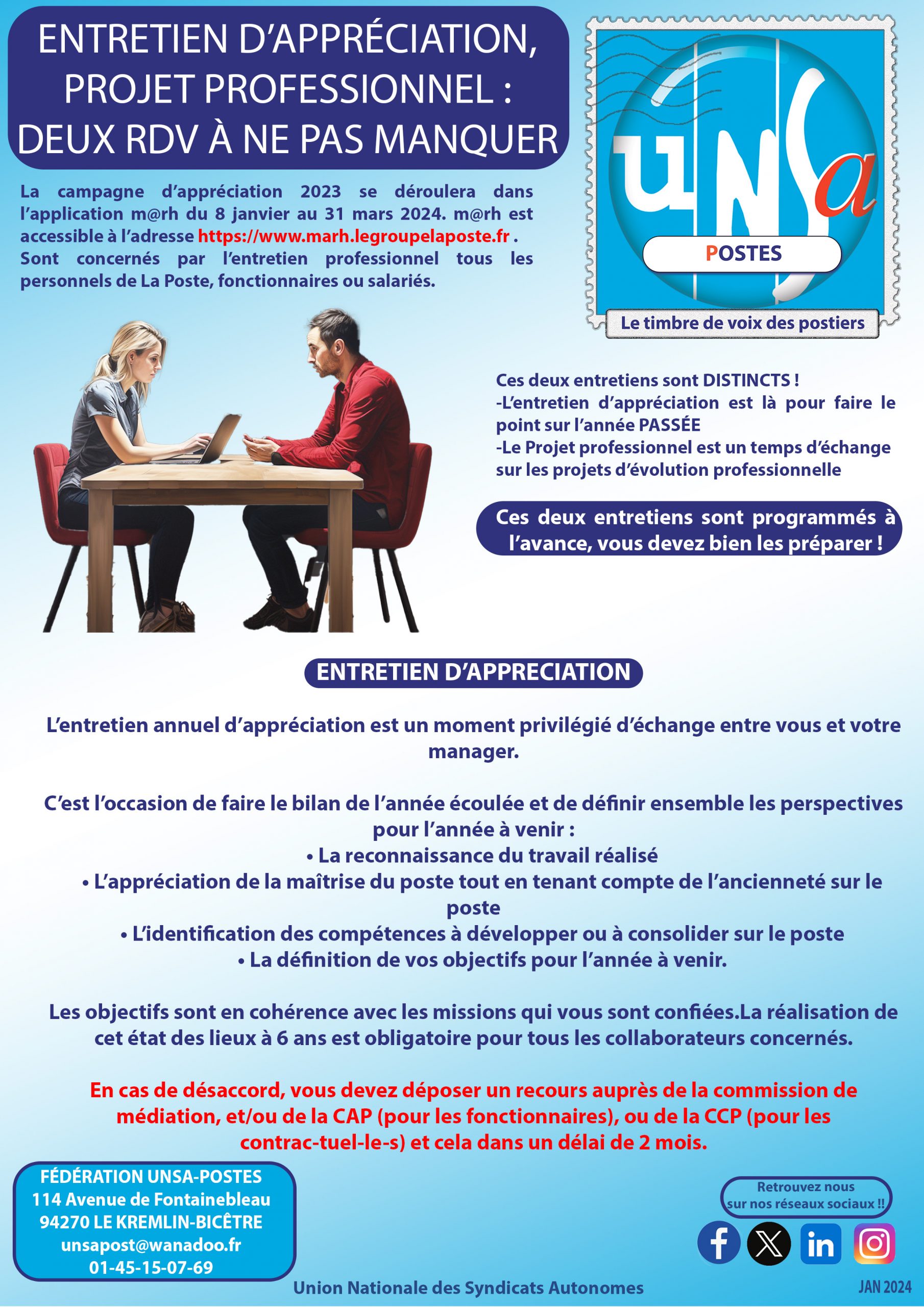 ENTRETIEN D&rsquo;APPRÉCIATION, PROJET PROFESSIONNEL 2024: DEUX RDV À NE PAS MANQUER !