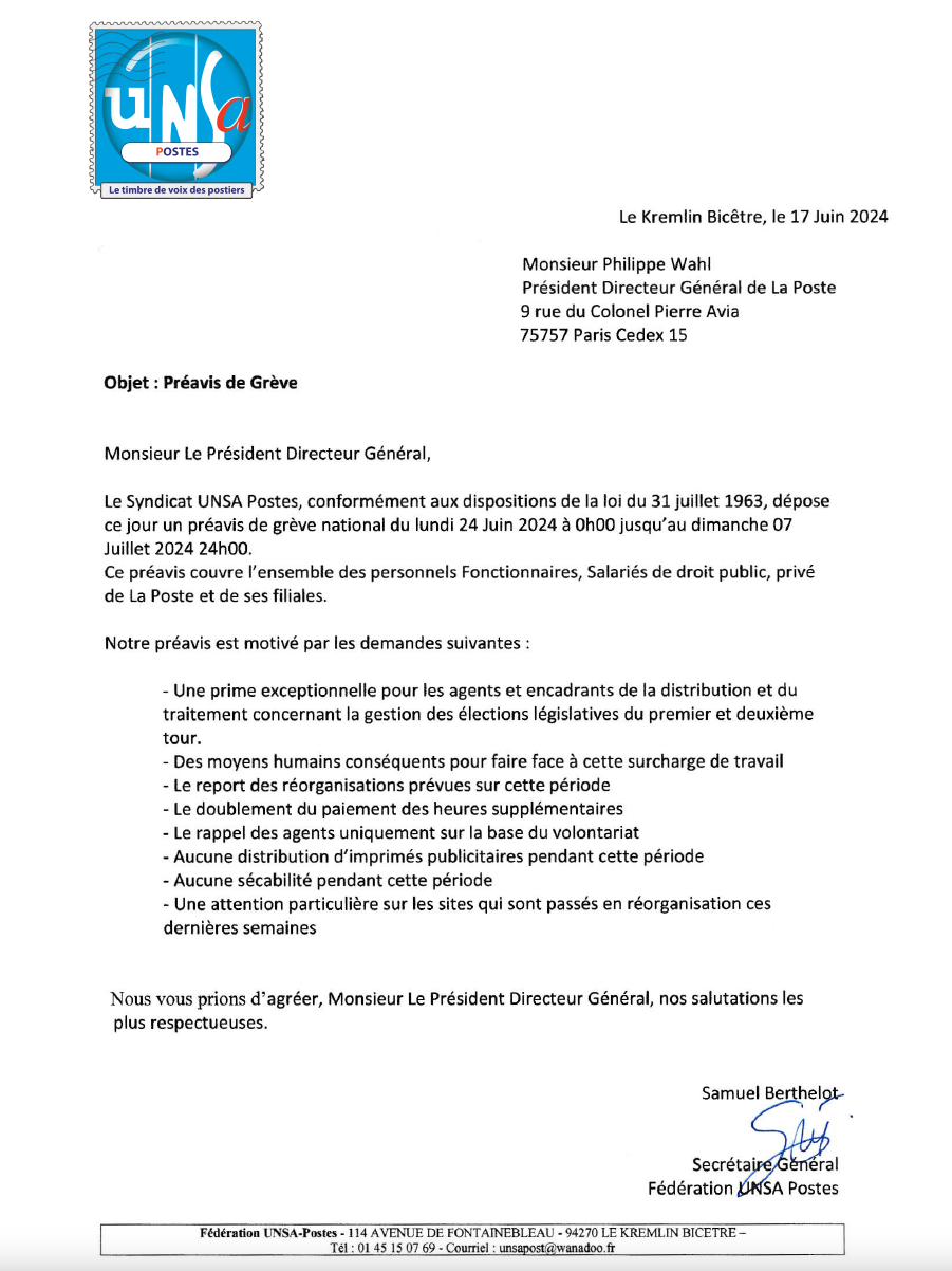 ÉLECTIONS LÉGISLATIVES 2024: PRÉAVIS DE GRÈVE