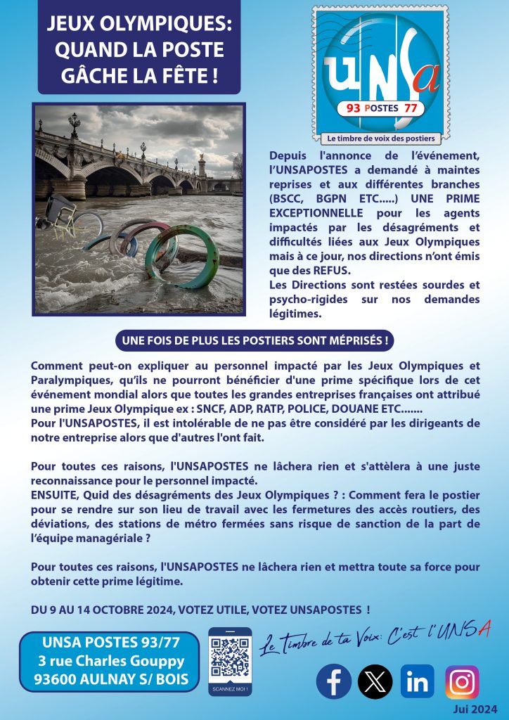 JEUX OLYMPIQUES:                                                     Quand La Poste gâche la fête !