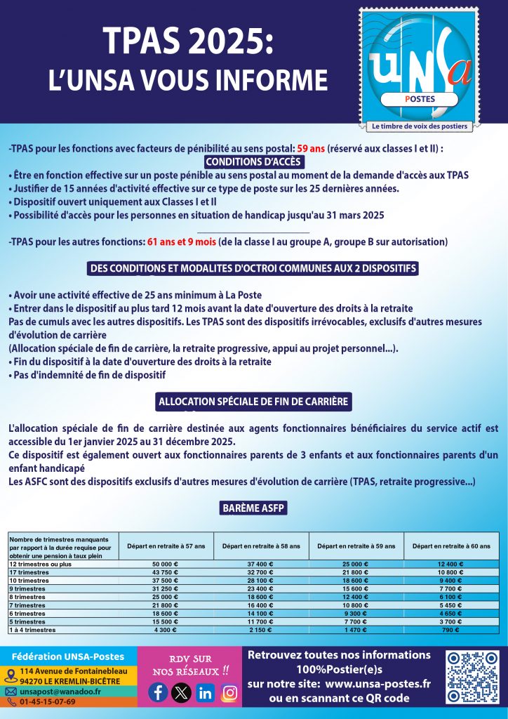 TPAS 2025: l&rsquo;UNSA VOUS INFORME !