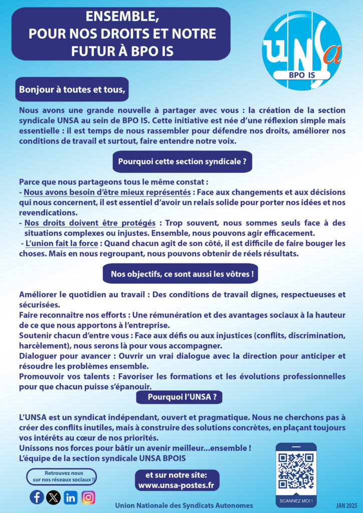 BIENVENUE À L&rsquo;UNSA BPO IS !