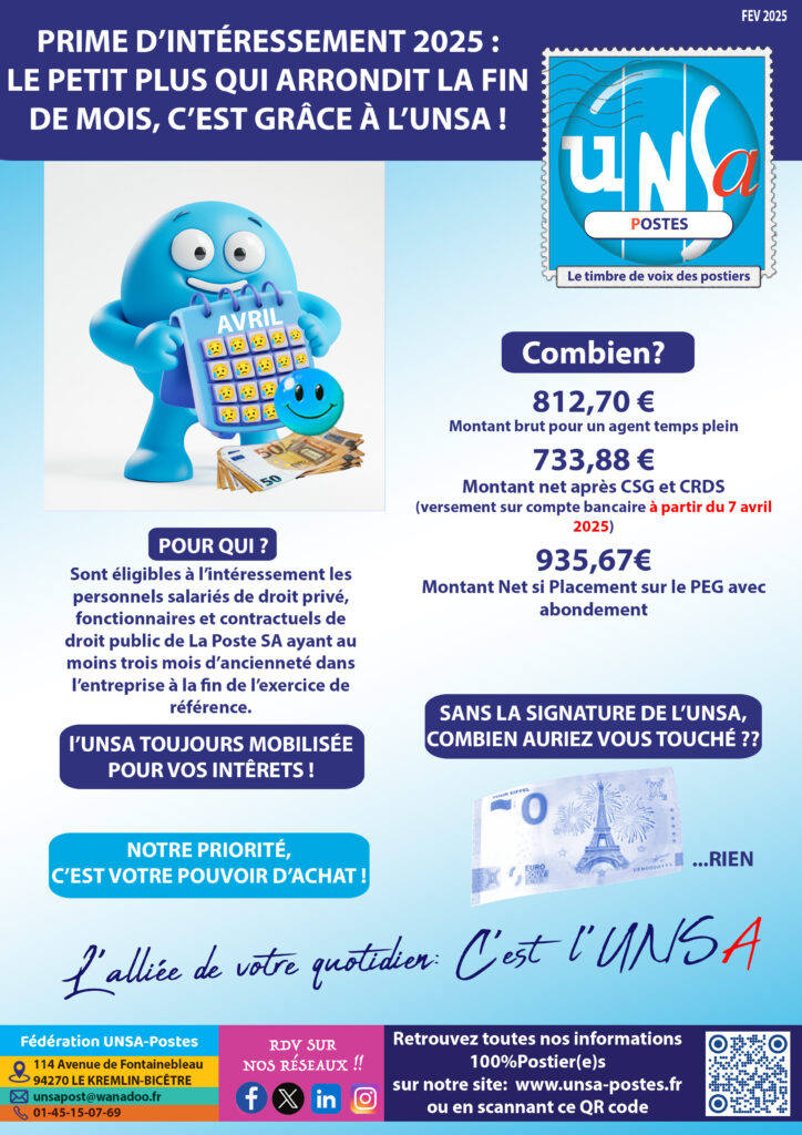 PRIME D&rsquo;INTERESSEMENT 2025 ! MERCI L&rsquo;UNSA !
