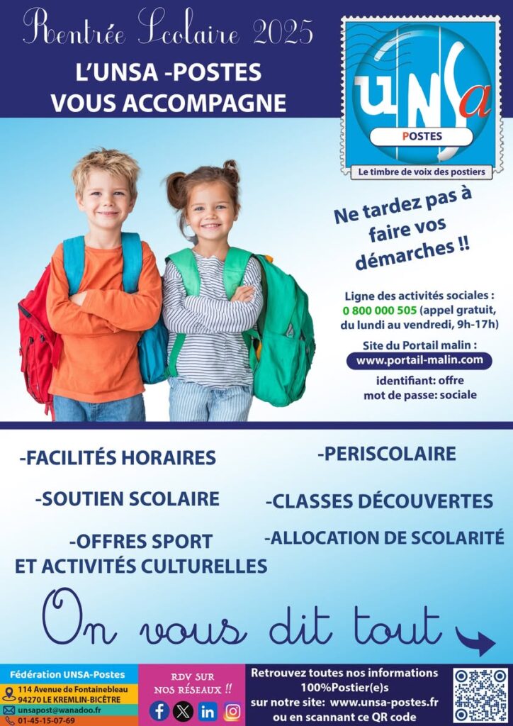 RENTRÉE SCOLAIRE 2025: L’UNSA-POSTES VOUS ACCOMPAGNE